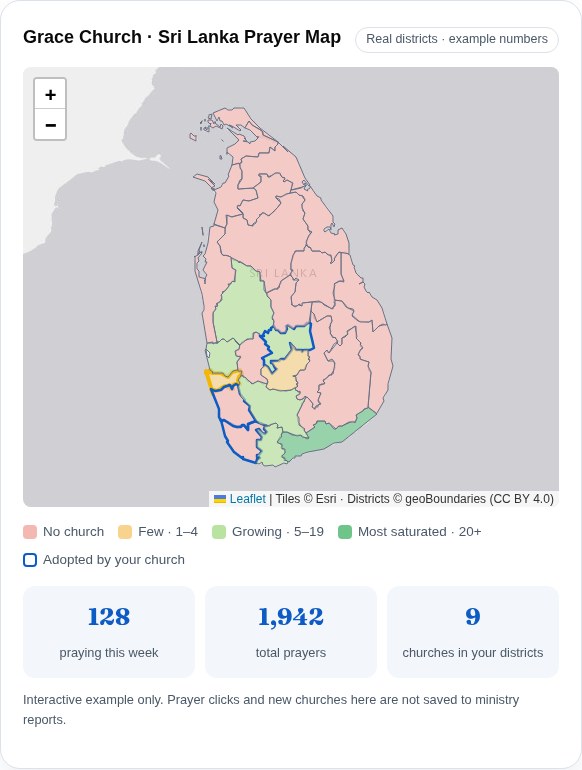 Live prayer map with example districts